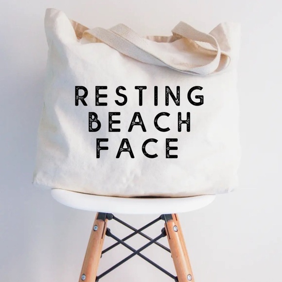 Handbags - NWT Large Canvas Tote Bag “Resting Beach Face” Coastal Travel